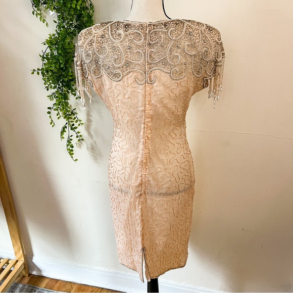 Vintage Lew Magram Peach Silk Beaded Cocktail Dress Medium - Picture 4 of 11